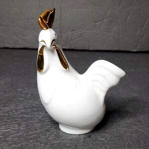 Hollohaza Rooster Vintage Gold Accented Porcelain Figurine
